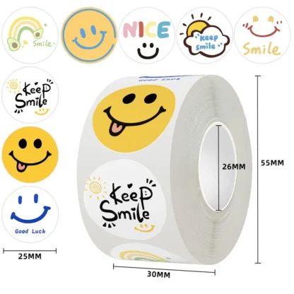 500 pegatinas de sonrisa, pegatinas de dibujos animados lindos de 1 pulgada, pegatinas selladas para el Día de San Valentín, regalos navideños, gráficos de premios, boda