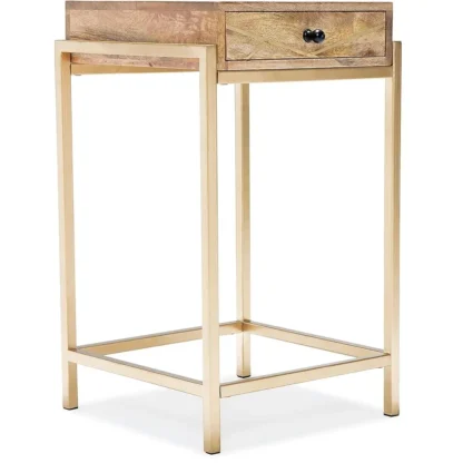 Sidney moderno de madera maciza de mango con incrustaciones de metal dorado, gabinete de almacenamiento estrecho para sala de estar, mesa auxiliar, beige