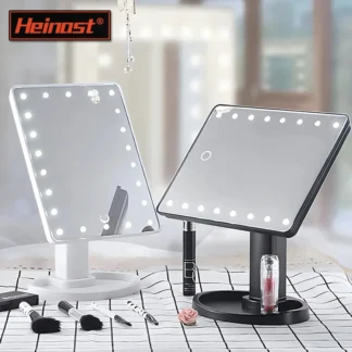 Espejo de maquillaje con luz LED, espejos de tocador regulables con Interruptor táctil USB, retroiluminación, Base de mesa cosmética giratoria de escritorio, almacenamiento