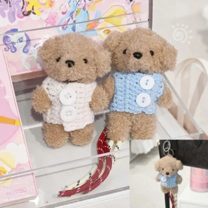 1 pieza de chaleco con botones, muñeco de cachorro, llavero de juguete de peluche, Mini muñeco de oso de peluche bonito, colgante, decoración artesanal, regalo para novia