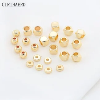 Cuentas redondas de 3/4/5mm, cuentas espaciadoras rómbicas geométricas chapadas en oro de 14K para separación, suministros de joyería DIY, cuentas cuadradas de latón