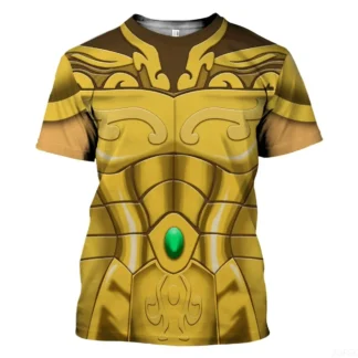 Camiseta de manga corta con estampado de Anime Saint Seiya, camiseta informal cómoda con cuello redondo, moda 3D