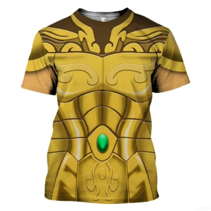 Camiseta de manga corta con estampado de Anime Saint Seiya, camiseta informal cómoda con cuello redondo, moda 3D