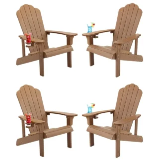 Juego de 4 sillas Adironda, sillas Adironda caderas resistentes a la intemperie con portavasos, silla de plástico para exteriores para Patio, patio trasero