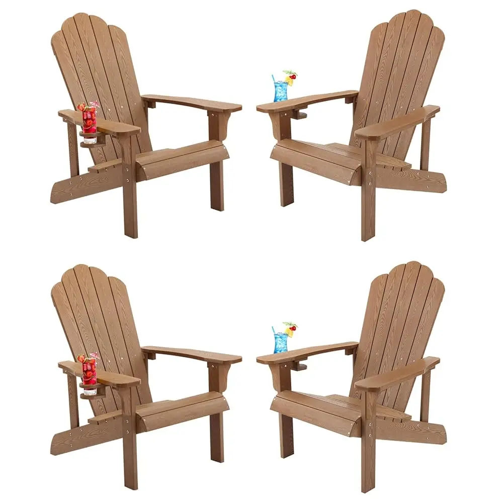 Juego de 4 sillas Adironda, sillas Adironda caderas resistentes a la intemperie con portavasos, silla de plástico para exteriores para Patio, patio trasero
