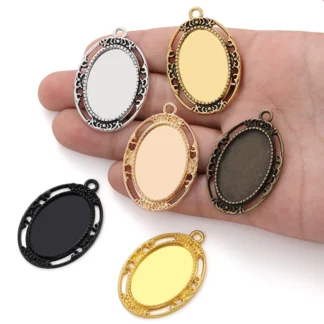 4 Uds 6 colores collar encanto DIY ajuste cabujón camafeo Base bandeja biselado ajuste 30*20mm cabujones fabricación de joyería 44*29mm C44