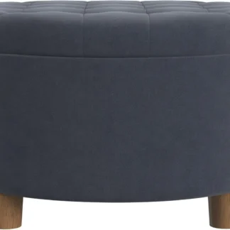 Otomana redonda de terciopelo con botones para decoración del hogar, otomana de almacenamiento para sala de estar y dormitorio, de acero y terciopelo azul