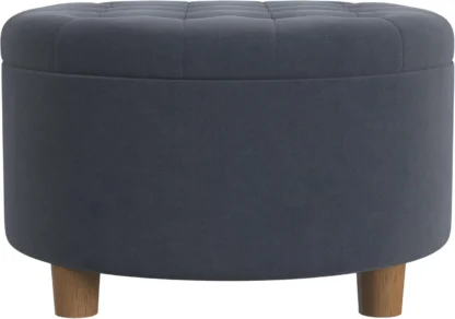 Otomana redonda de terciopelo con botones para decoración del hogar, otomana de almacenamiento para sala de estar y dormitorio, de acero y terciopelo azul