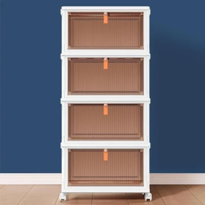 Contenedores y cajas de almacenamiento de plástico de 4 niveles, organizador, apilable con tapas para dormitorio, sala de estar, cocina, oficina, plegable