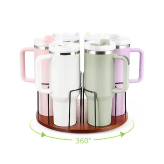 Organizador de botellas de agua de 40 onzas, 360 °   Portavasos giratorio, organizador de tazas de madera para gabinetes de cocina, portavasos