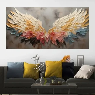 Arte de pared de ala de ángel abstracta vibrante: mural en lienzo de colores, marco de pino, ideal para salón, dormitorio, pasillo de 1,5 pulgadas de grosor