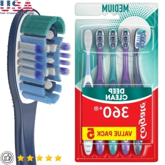 360 cepillo de dientes Manual para limpieza de boca entera, paquete de 5 cerdas de limpieza medianas, limpiador de lengua y mejillas, manchas de placa, reducción de olores