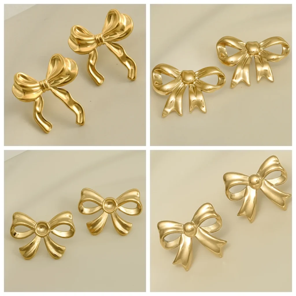 Pendientes elegantes de acero inoxidable de estilo femenino, 2 uds., lazo de cinta, borlas brillantes, pendientes con personalidad salvaje, se venden bien, joyería