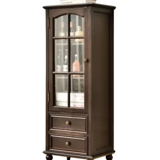 Gabinete de vino de madera maciza, puerta de cristal, mueble lateral de comedor junto al mueble de TV retro rectangular en la sala de estar, almacenamiento de madera maciza wi