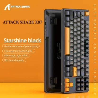 Teclado personalizado Attack Shark X87, Teclado mecánico para juegos por Bluetooth, junta RGB, accesorios inalámbricos intercambiables en caliente para juegos Esports