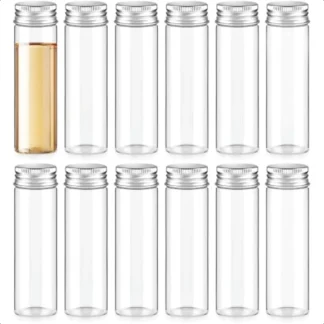 TUZAZO 12 Uds 50 ml 1,7 oz tarros de vidrio para especias pequeñas botellas de especias transparentes con tapas de aluminio almacenamiento de condimentos vacío redondo Co