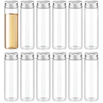 TUZAZO 12 Uds 50 ml 1,7 oz tarros de vidrio para especias pequeñas botellas de especias transparentes con tapas de aluminio almacenamiento de condimentos vacío redondo Co