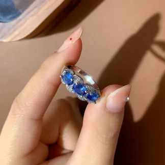 Anillo clásico de circonita azul para mujer, Plata de Ley 925, joyería de lujo ligera de alta calidad, regalo de aniversario de boda