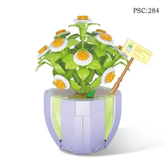 284 Uds. Simulación Margarita verde plantas en macetas bloques de construcción botella habitación adornos de escritorio juguetes para niños niñas regalo de cumpleaños