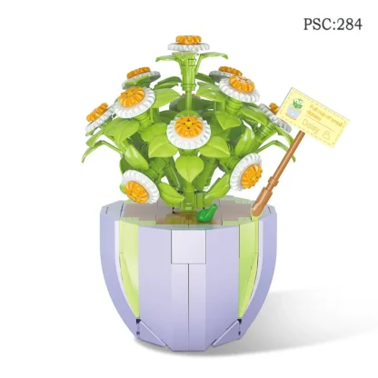 284 Uds. Simulación Margarita verde plantas en macetas bloques de construcción botella habitación adornos de escritorio juguetes para niños niñas regalo de cumpleaños