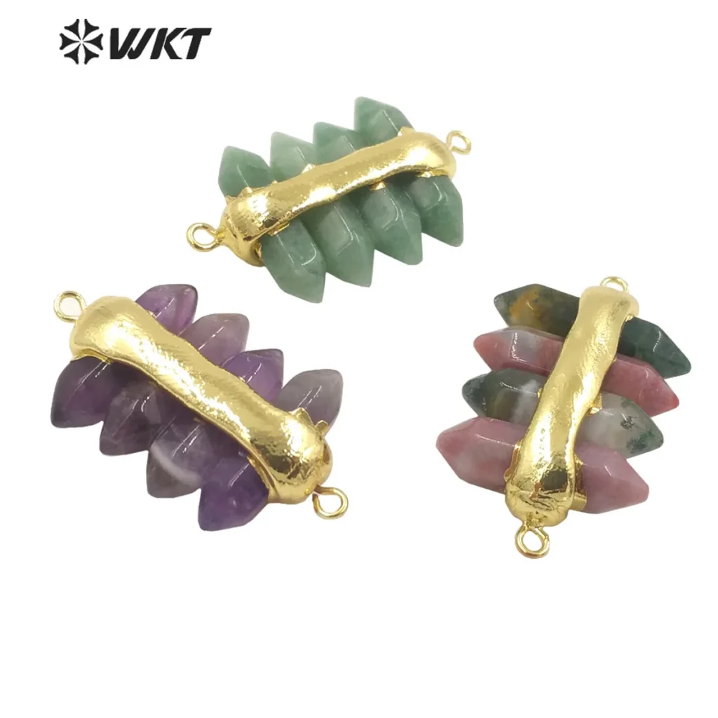 WT-C325 increíble 4 puntos de cuarzo de cristal con doble bucle conectores de piedras preciosas Energey joyería de mujer para hacer pulseras