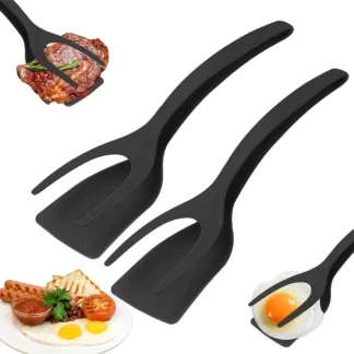 Nuevo 2 en 1 agarre espátula pinzas huevo espátula Nylon revestimiento antiadherente panqueque pescado tostada francesa tortilla herramienta de fabricación