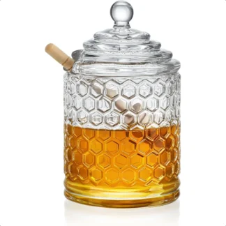 Olla de miel de cristal transparente kanpura con cucharón y tapa, tarro de miel de cristal con dispensador, soporte para miel y recipiente para jarabe para el hogar Ki