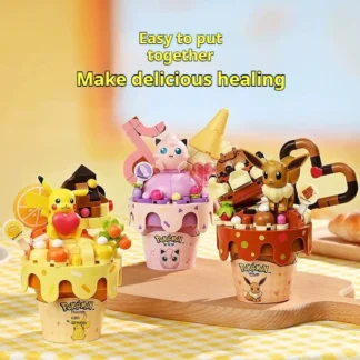 Caja ciega de bloques de construcción de cono PokéMon genuino, figura de juguete ensamblada de dibujos animados de Pikachu Squirtle, adorno, tendencia, regalo de cumpleaños para niños