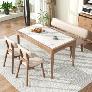 Mesa de comedor de losa de roca integrada, mesa de comedor moderna y sencilla para apartamento pequeño, mesa de comedor y silla de madera maciza de fresno nórdico c