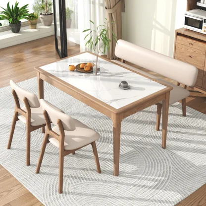 Mesa de comedor de losa de roca integrada, mesa de comedor moderna y sencilla para apartamento pequeño, mesa de comedor y silla de madera maciza de fresno nórdico c