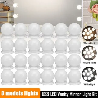 Bombillas LED para espejo de maquillaje, luces de tocador con carga USB, iluminación para tocador de baño, luz LED regulable para espejo de tocador