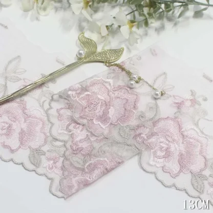Ribete de encaje bordado Floral para mujer, accesorio de ropa amarilla, lencería, vestido, manga, decoración, tela de costura, púrpura, rosa, azul, 2 yardas