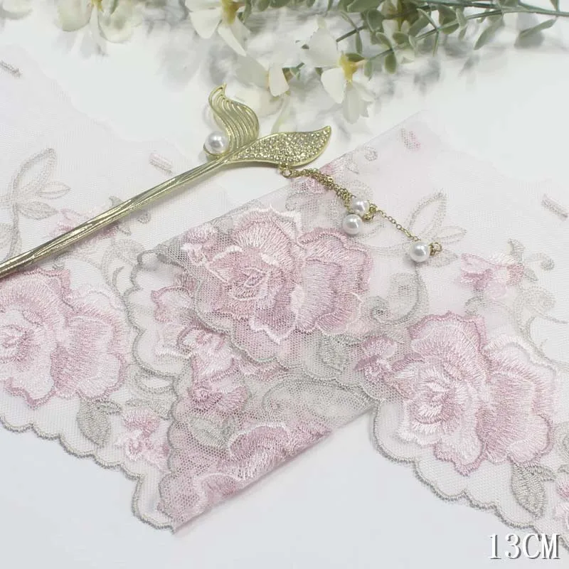 Ribete de encaje bordado Floral para mujer, accesorio de ropa amarilla, lencería, vestido, manga, decoración, tela de costura, púrpura, rosa, azul, 2 yardas