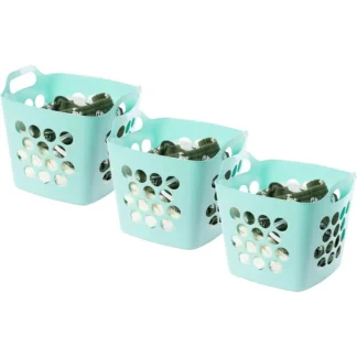 Cesto de almacenamiento cuadrado con soporte para cesta de lavandería de plástico Flexible con asas laterales, juego verde de 3