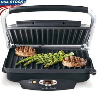 Parrilla eléctrica para interiores, superficie de cocción antiadherente, temperatura de arrastre de 100 cuadrados, 500F, bandeja de drenaje de grasa fácil de limpiar, carne perfecta