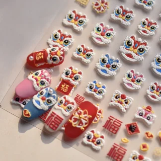 Año Nuevo Chino danza cabeza de león alta calidad adhesivo festivo pegatina de uñas decoración de uñas calcomanías diseño T-4781