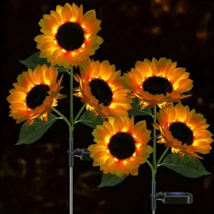 Luces solares de girasol de 3 cabezales, estaca de jardín, luces LED impermeables decorativas para exteriores, luces de paisaje para Patio, jardín, Patio