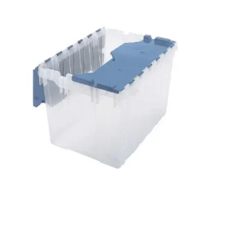 Contenedor con tapa adjunta de 12 gal, azul, plástico, bisagra de acero