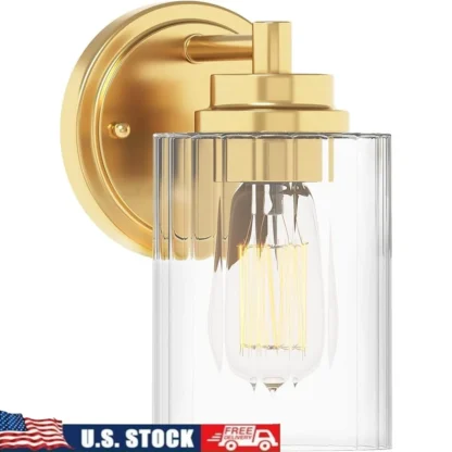 Aplique de pared con pantalla de cristal transparente, luz de tocador de baño dorada de 8 pulgadas, ubicación húmeda con certificación UL, Compatible con bombillas regulables fáciles