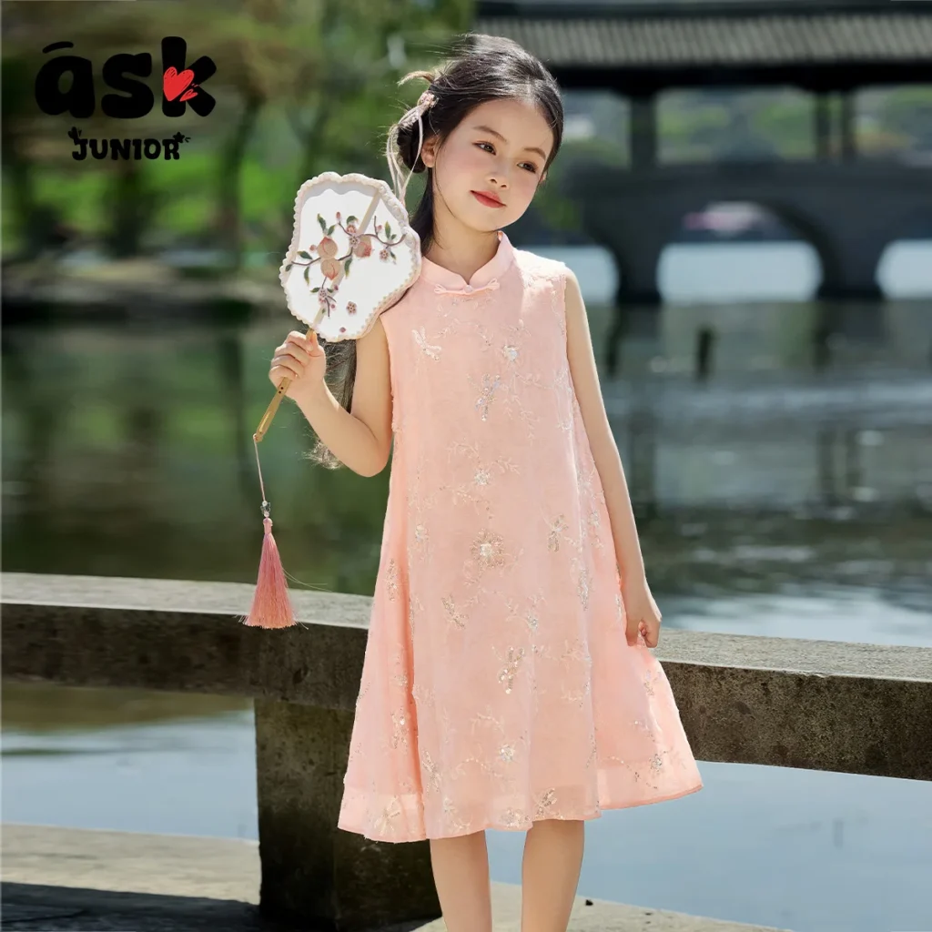 Pregúntale a los niños pequeños, chaleco sin mangas, falda de verano para niños medianos y mayores, cuello Cheongsam, también nuevo vestido chino, falda de princesa