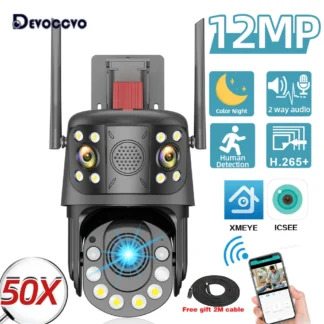 Cámara de vigilancia inalámbrica para exteriores, dispositivo de seguridad con 3 pantallas, ICSEE, CCTV, IP, 12MP, 6K, PTZ, Wifi, Zoom 50X, 30X, 4K