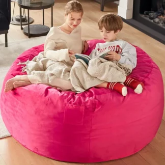 Silla tipo puf gigante con relleno Luded, 5 pies - Cómodas sillas grandes y rosas para adultos, espuma premium añadida - Lavable con lengüeta,