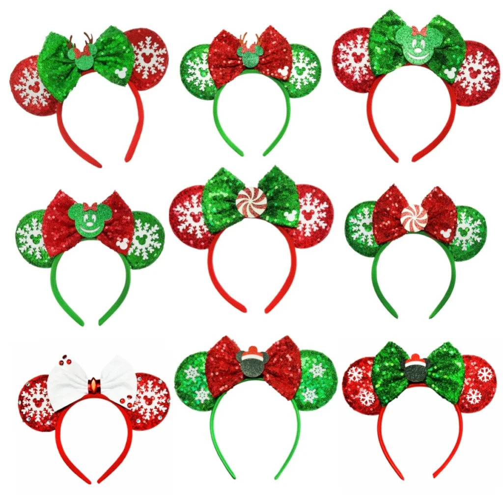 Diadema con orejas de Mickey Mouse para niña y mujer, bandana con lazo de lentejuelas para fiesta de Navidad, accesorios para el cabello para regalo, novedad de 2024