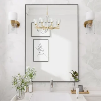 Espejo de pared rectangular, espejo de baño de 20x28 pulgadas, espejo de tocador con marco de aluminio para entrada, sala de estar