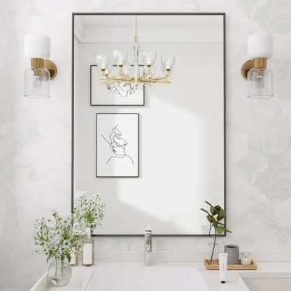 Espejo de pared rectangular, espejo de baño de 20x28 pulgadas, espejo de tocador con marco de aluminio para entrada, sala de estar