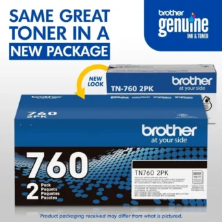 Cartucho de tóner negro genuino de alto rendimiento, paquete doble TN760, 2 unidades, TN7602PK, paquete de 2