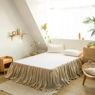 Falda de cama de lino francés con volantes plisados, 22 pulgadas, mezcla de algodón y lino Natural a medida, volante de polvo, granja suave y acogedora