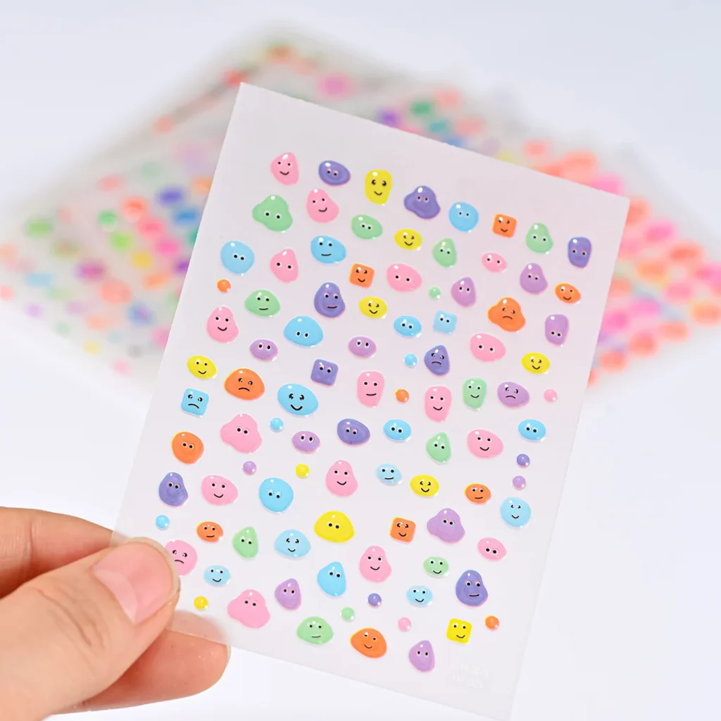 Pegatina autoadhesiva para manicura, Adhesivo de dibujos animados de Jelly Bean, 1 piezas, flor colorida, amor, línea de corazón, cereza, decoración