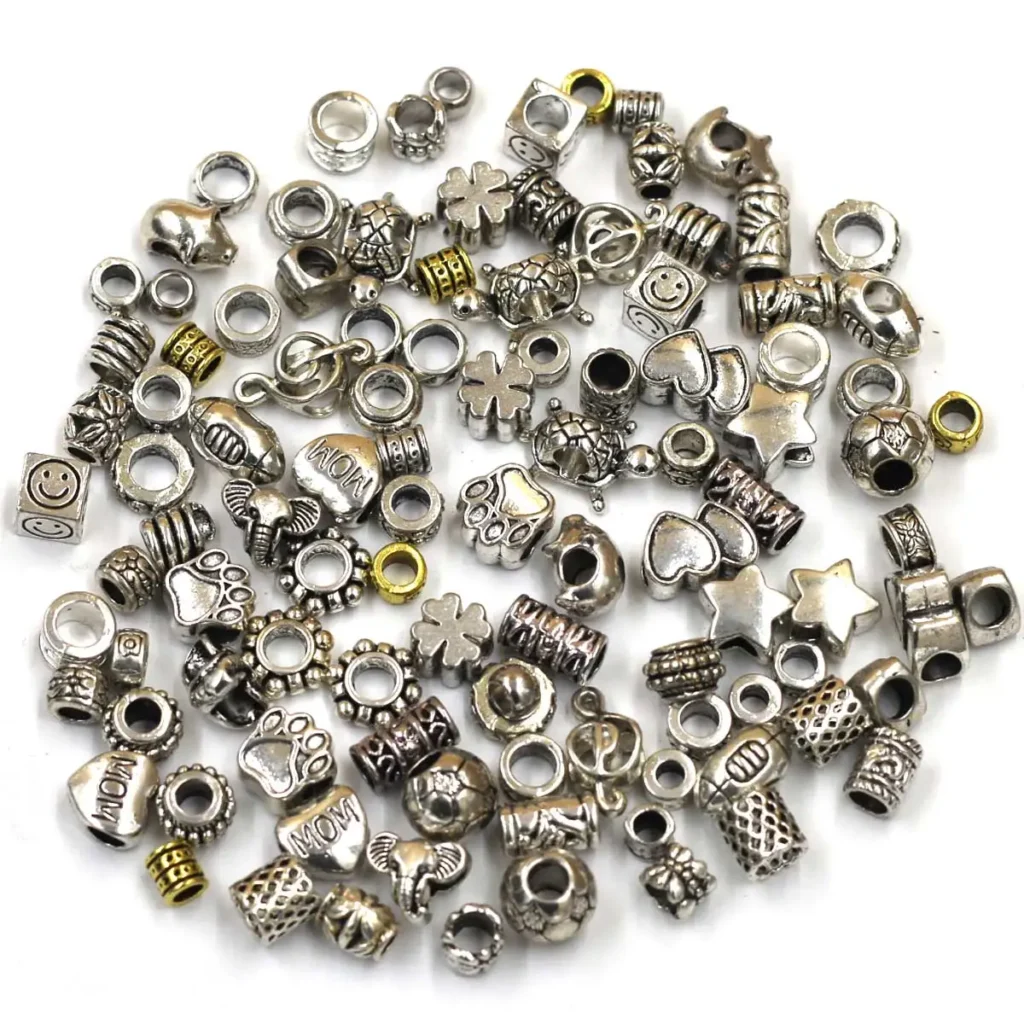 Cuentas europeas espaciadoras con agujero grande y estrella de corazón redondo mezclado para pulseras de dijes europeos, joyería DIY, accesorios hechos a mano