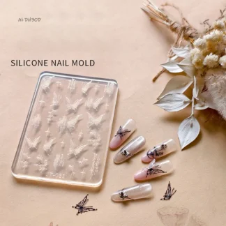 Moldes de silicona para uñas, sello reutilizable, dijes para uñas, herramientas para uñas, accesorios de decoración estereoscópicos, molde de flor de mariposa en relieve